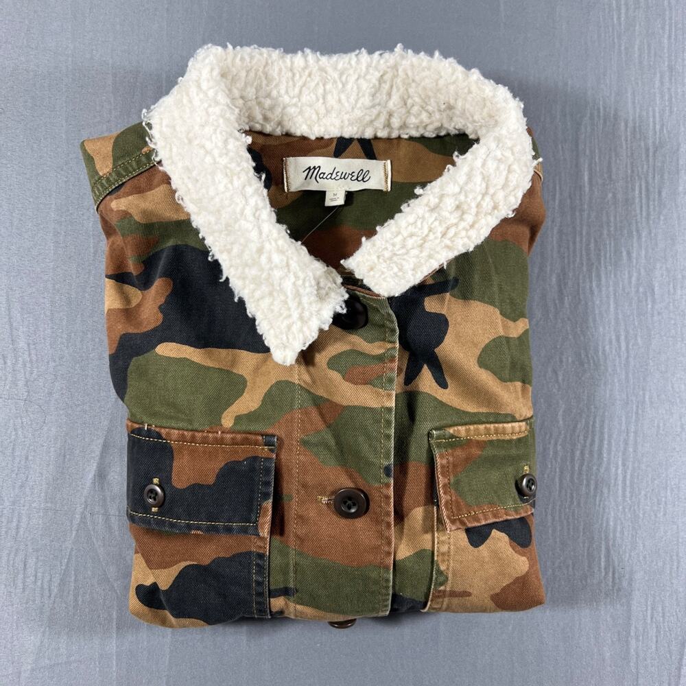 Madewell Camo Utility Jacket Womens Medium Sherpa Collar Cotton - Picture 11 of 12